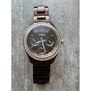 FOSSIL Eevie Multifunction Brown Chocolate Rose Stainless Steel Watch Crystal